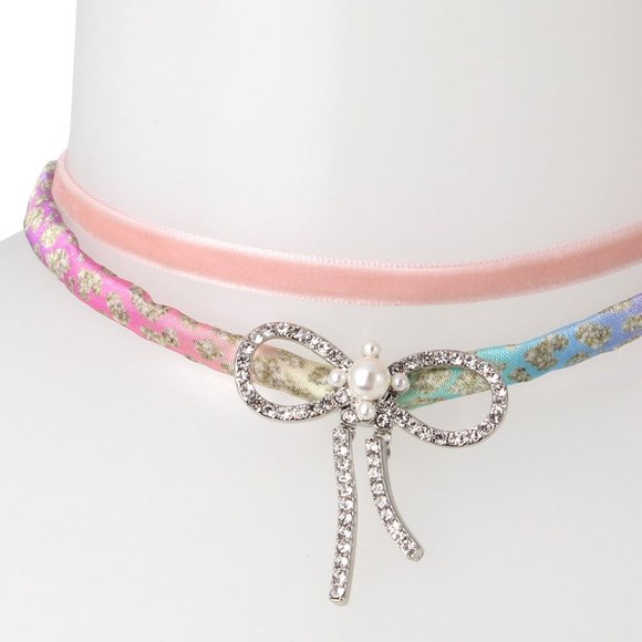 new  BETSEY JOHNSON Set Of 2 BOW COLLAR NECKLACE 2510 194 - Picture 2 of 8